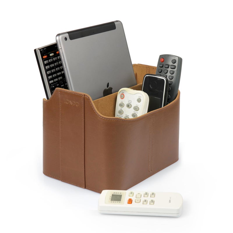 Londo PU Leather Remote Control Holder  Office Supplies Desk Organizer with Tablet Slot  Makeup Brush and Utensils Cube  Large Capacity Desk Caddy With 5 Compartments - Image 2